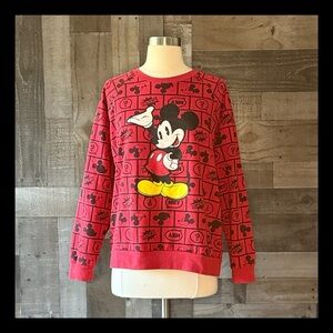 Disney Mickey Mouse comic book print red sweatshirt medium Disneyland winter